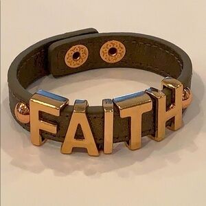 FAITH spell out charm leather bracelet